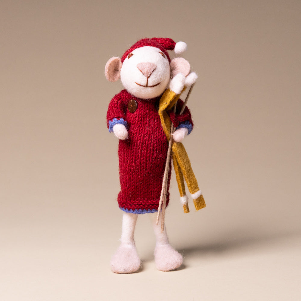 felted-white-mouse-red-dress-and-skis