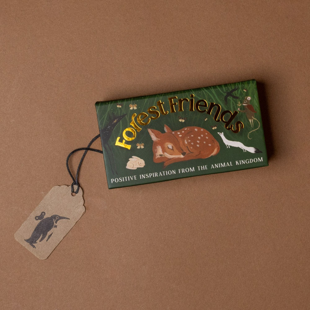 forest-friends-inspiration-from-the-animal-kingdom Box of 'Forest Friends' with a tag on a brown background