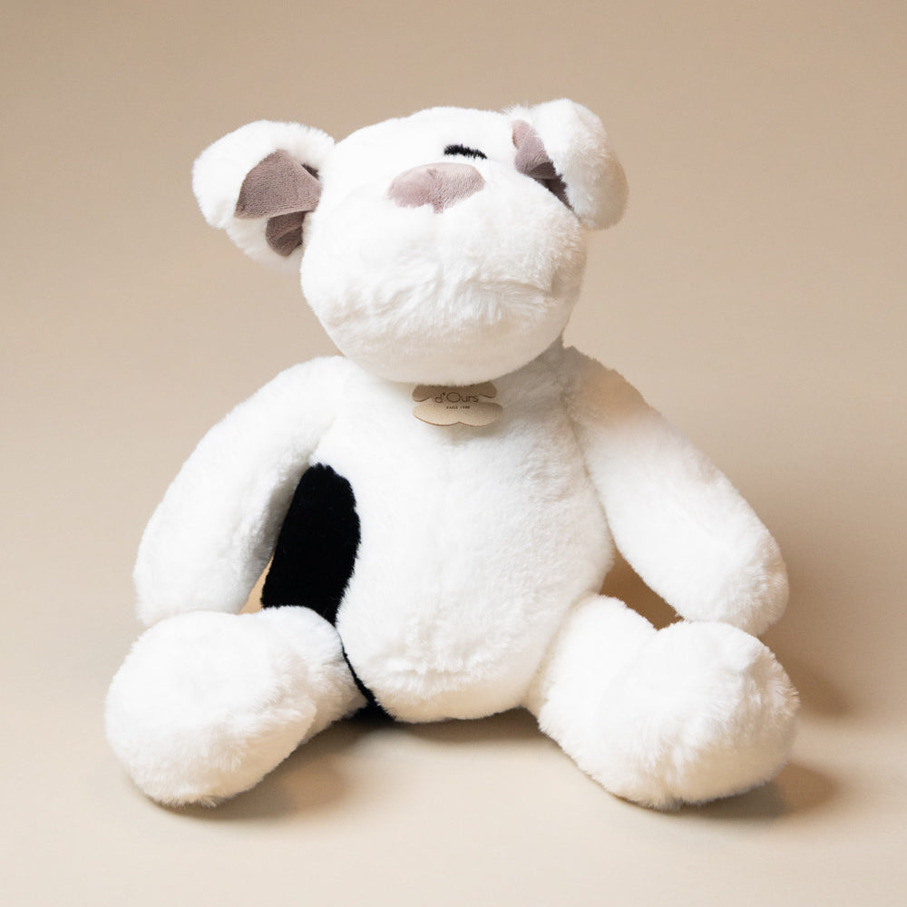 White tnoopy-dog with on a beige background