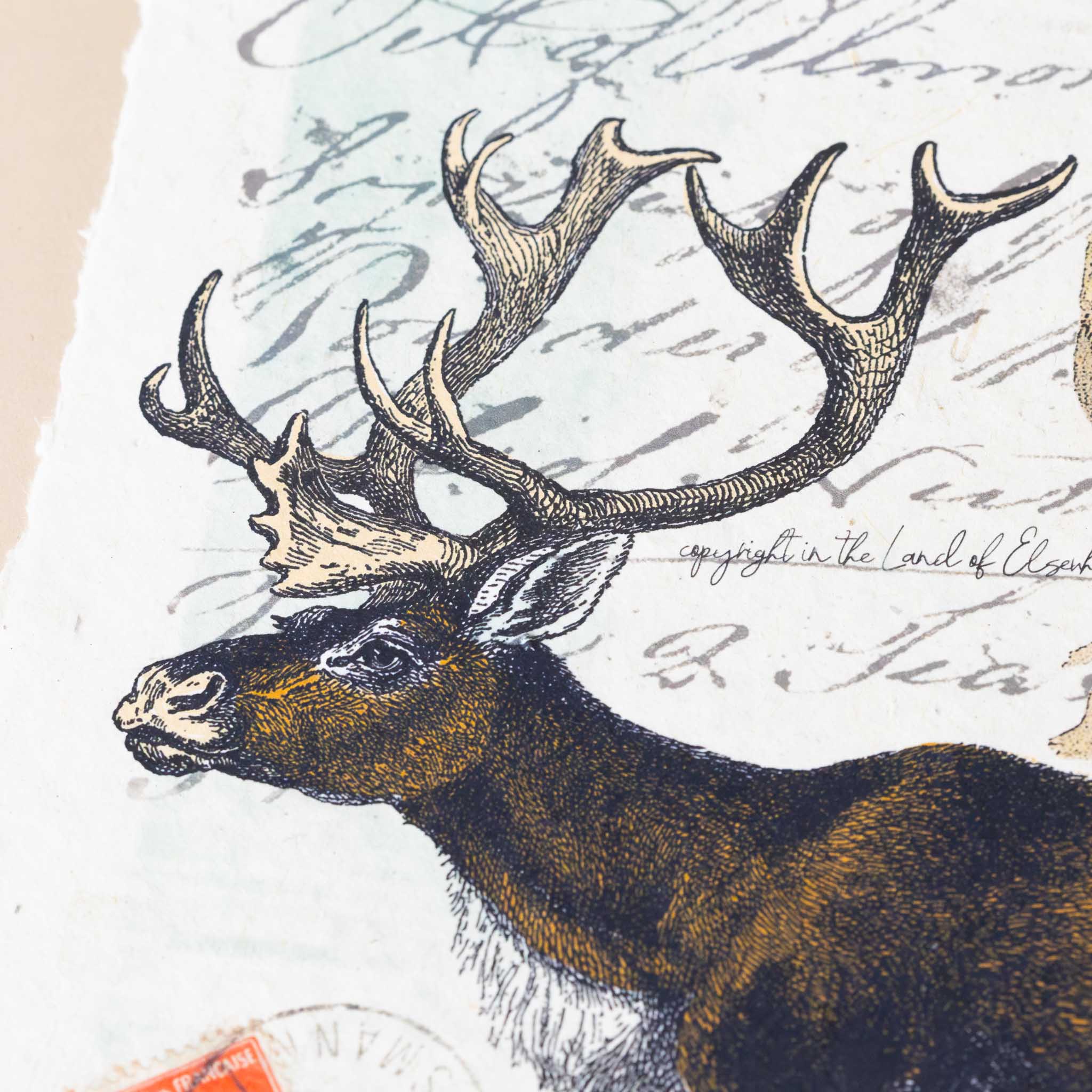 paper-print-home-for-christmas-image-of-santa-with-presents-and-deer-with-script