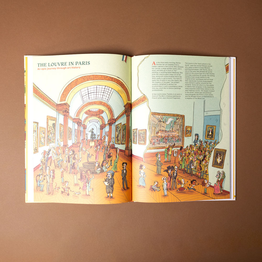 pierre-the-maze-detective-the-hunt-for-the-maze-pyramid Open book showing illustrations of a museum interior on a brown background