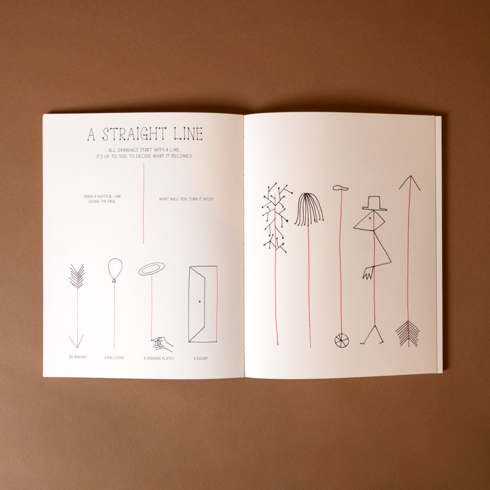 take-a-line-for-a-walk- Open book with line drawings on a brown background