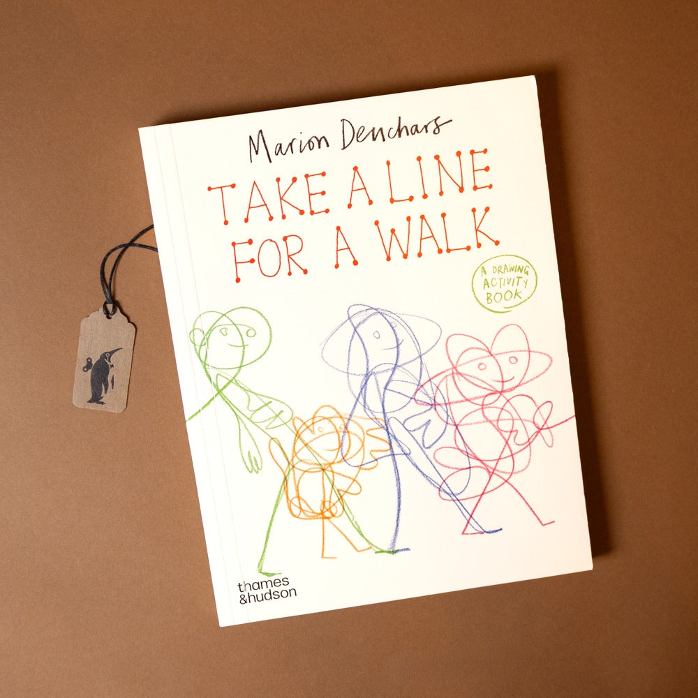 Book titled 'Take a Line for a Walk' by Marion Denchars on a brown background