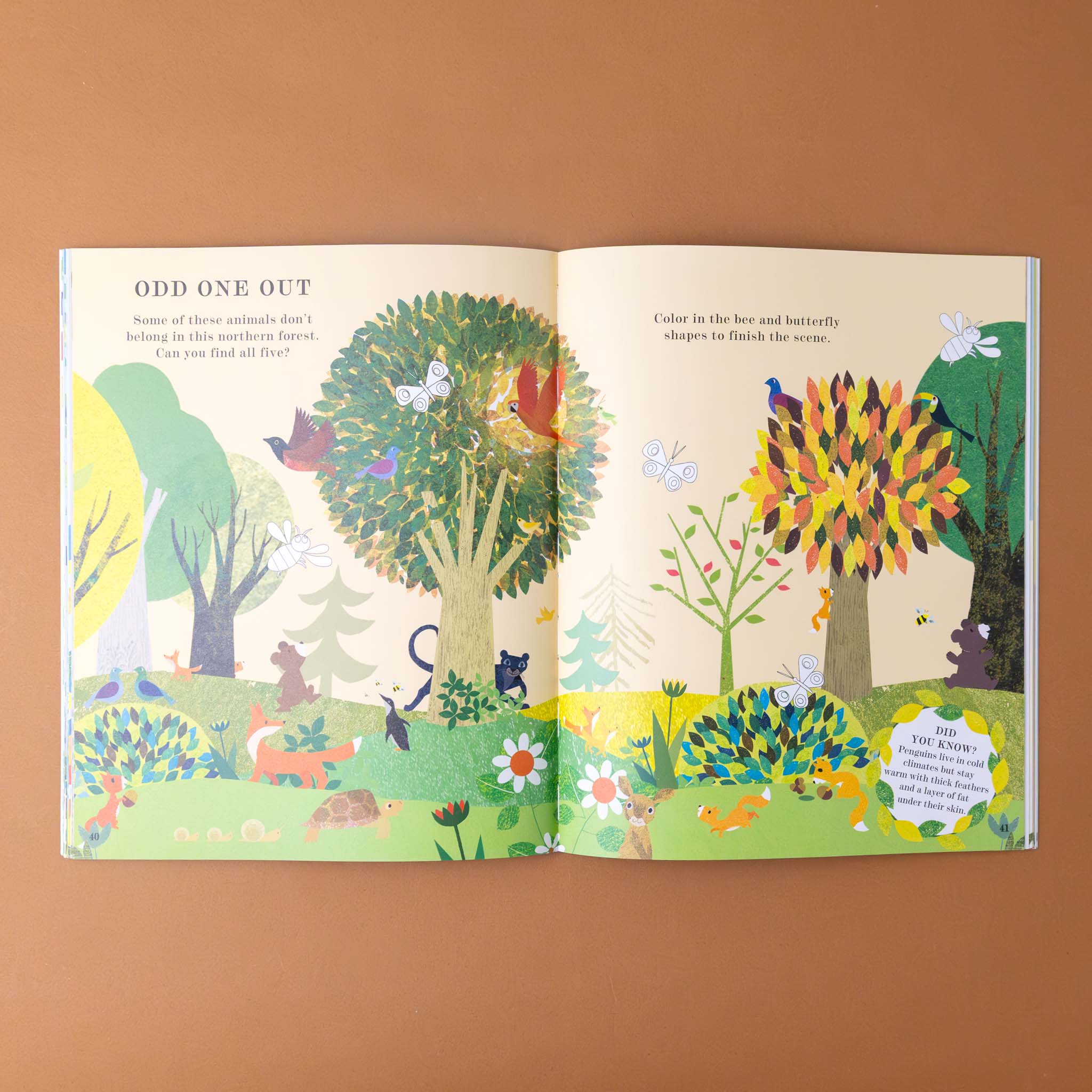 tree-a-peek-through-activity-book-section-titled-odd-one-out-and-text-illustration-of-animals-and-trees