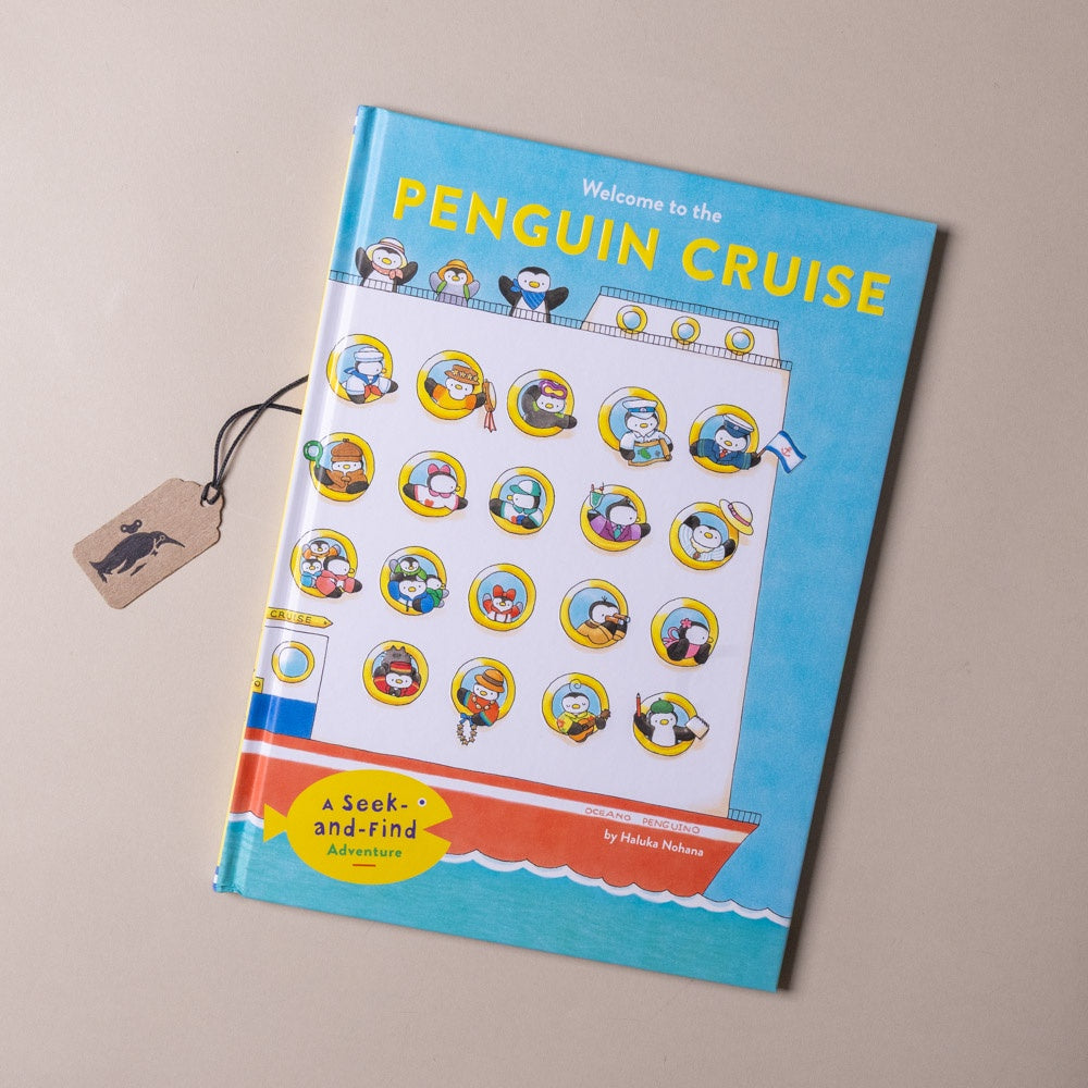 welcome-to-the-penguin-cruise-seek-and-find-adventure Book titled 'Welcome to the Penguin Cruise' with colorful illustrations on a beige background