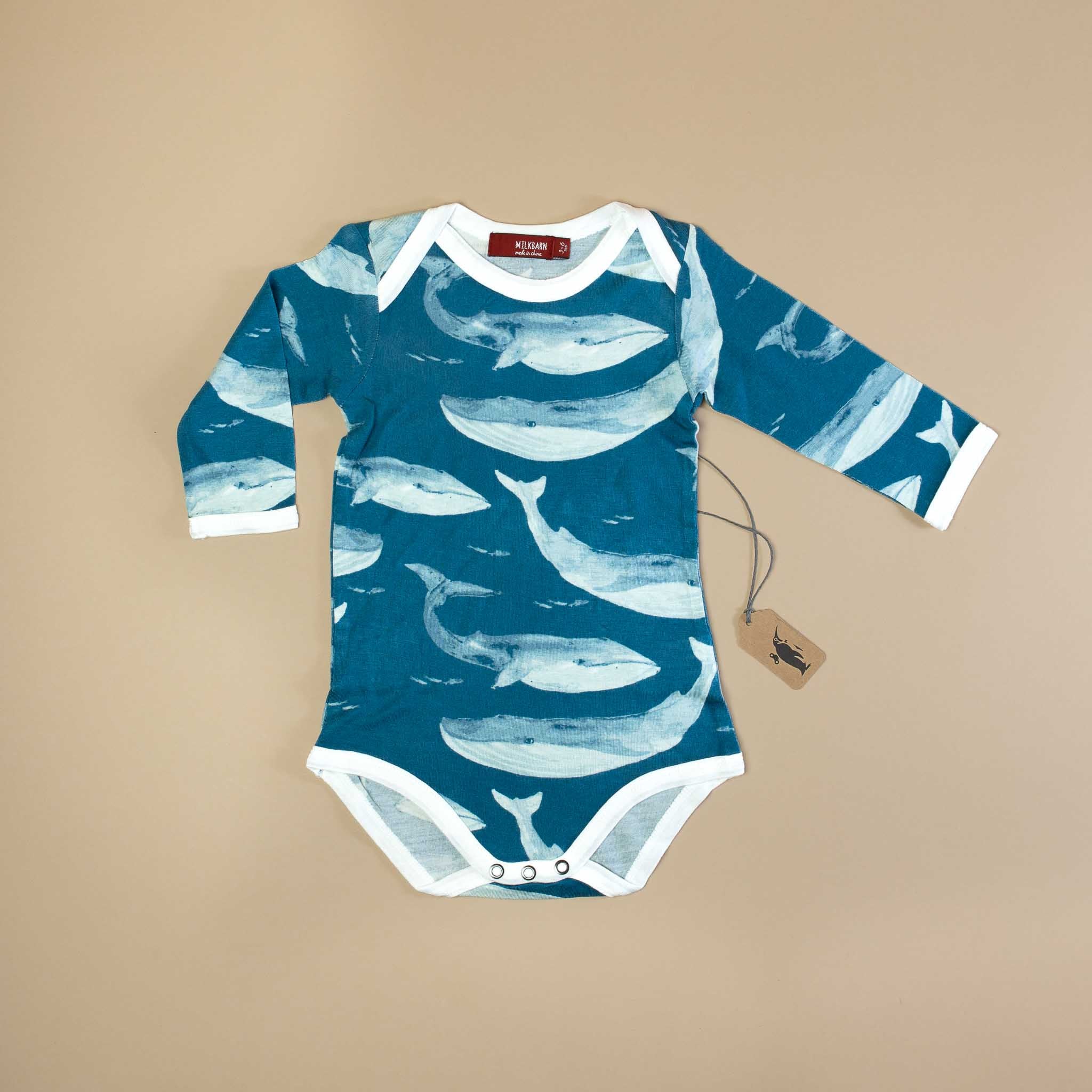Bamboo Long Sleeve Onesie | Blue Whale